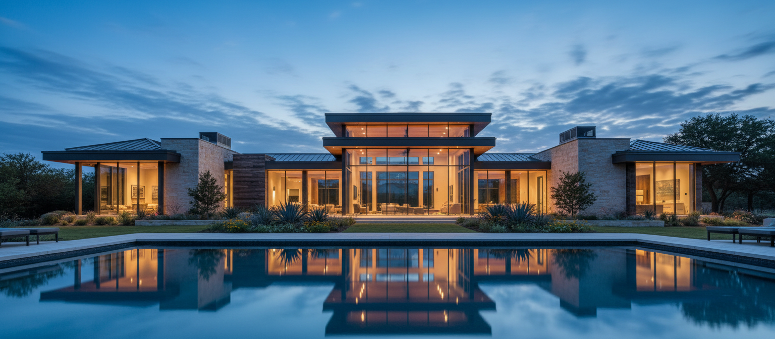 Luxury estate at twilight by Lucas Anthony Design and Build