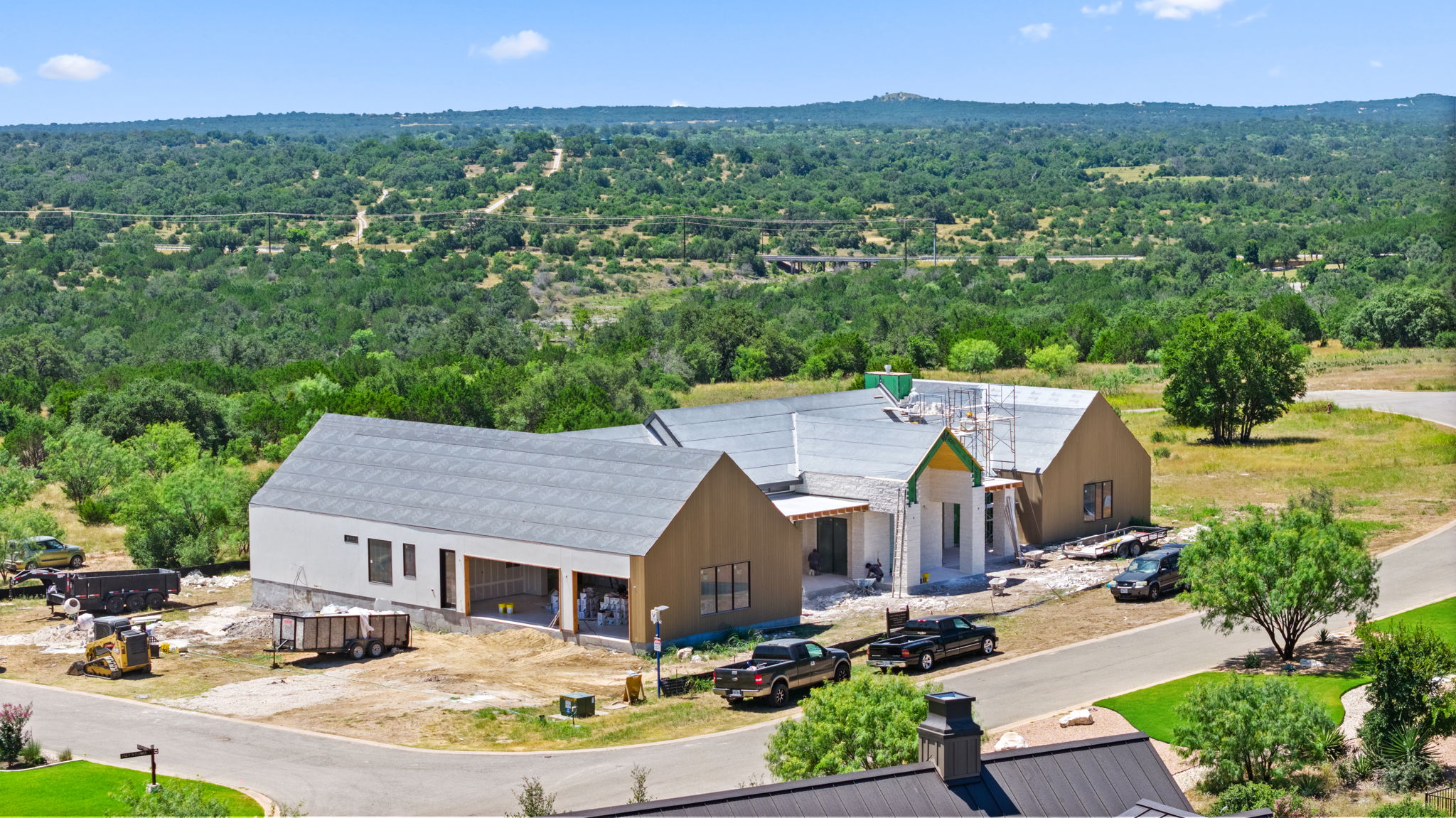 Aerial view of Beautyberry House and the surrounding Horseshoe Bay landscape